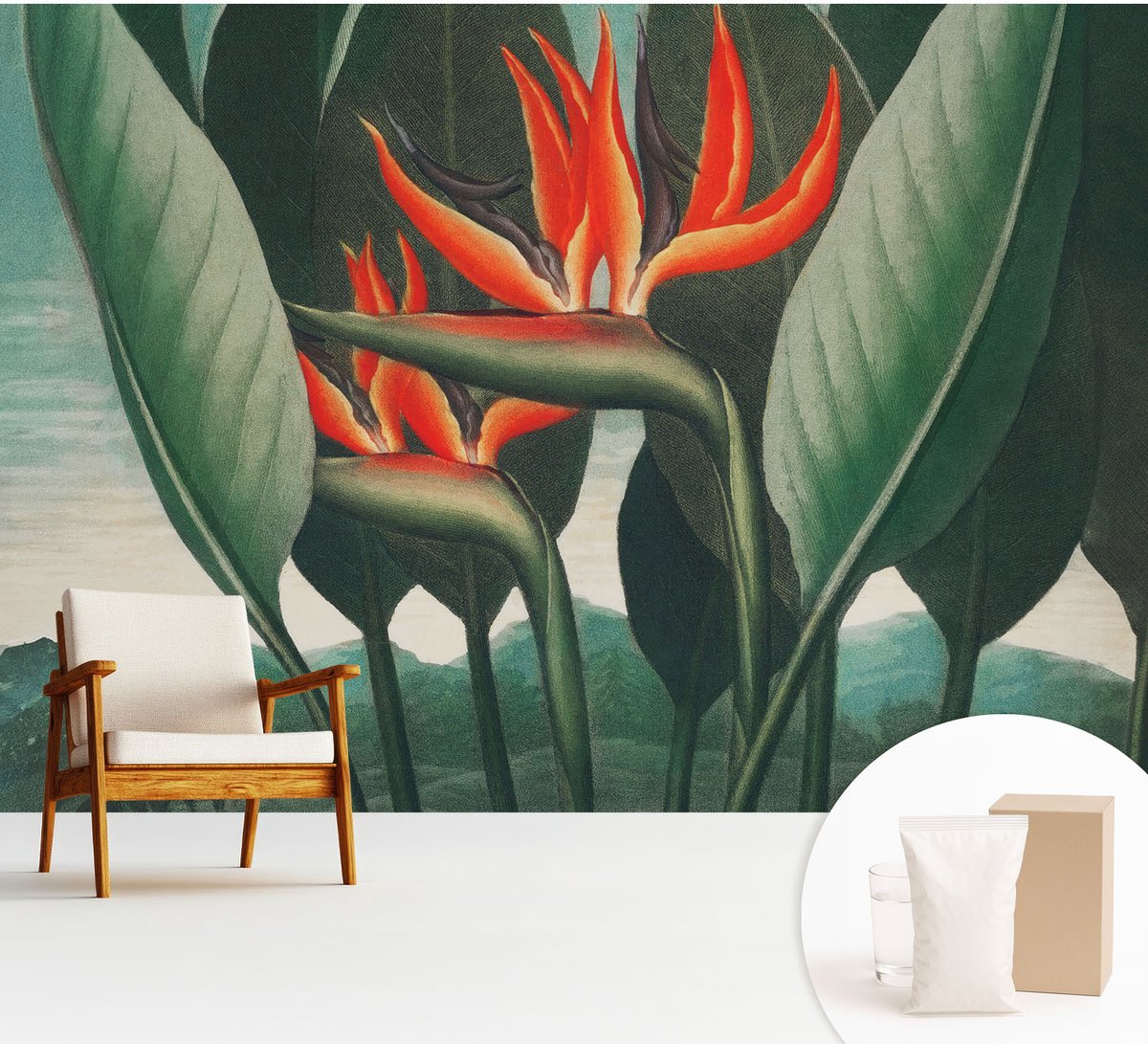 Wallfluent Fotobehang - Groente Vliesbehang - 312x219 cm - Exotische Bloemen Fotobehang Vlies - Woonkamer behang Bloemen En Planten - Muurschildering - Woonkamer behang