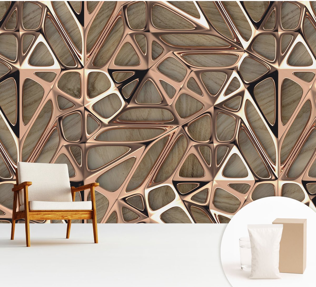 Wallfluent Fotobehang - Bruin Vliesbehang - 312x219 cm - Geometrisch Patroon Muurschildering - Slaapkamer behang Abstractie - Fotobehang Vlies - Gang behang