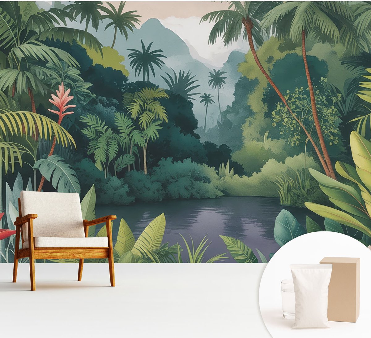 Wallfluent Fotobehang - Groente Vliesbehang - 312x219 cm - Exotisch Landschap Fotobehang Vlies - Woonkamer behang Bloemen En Planten - Muurschildering - Woonkamer behang