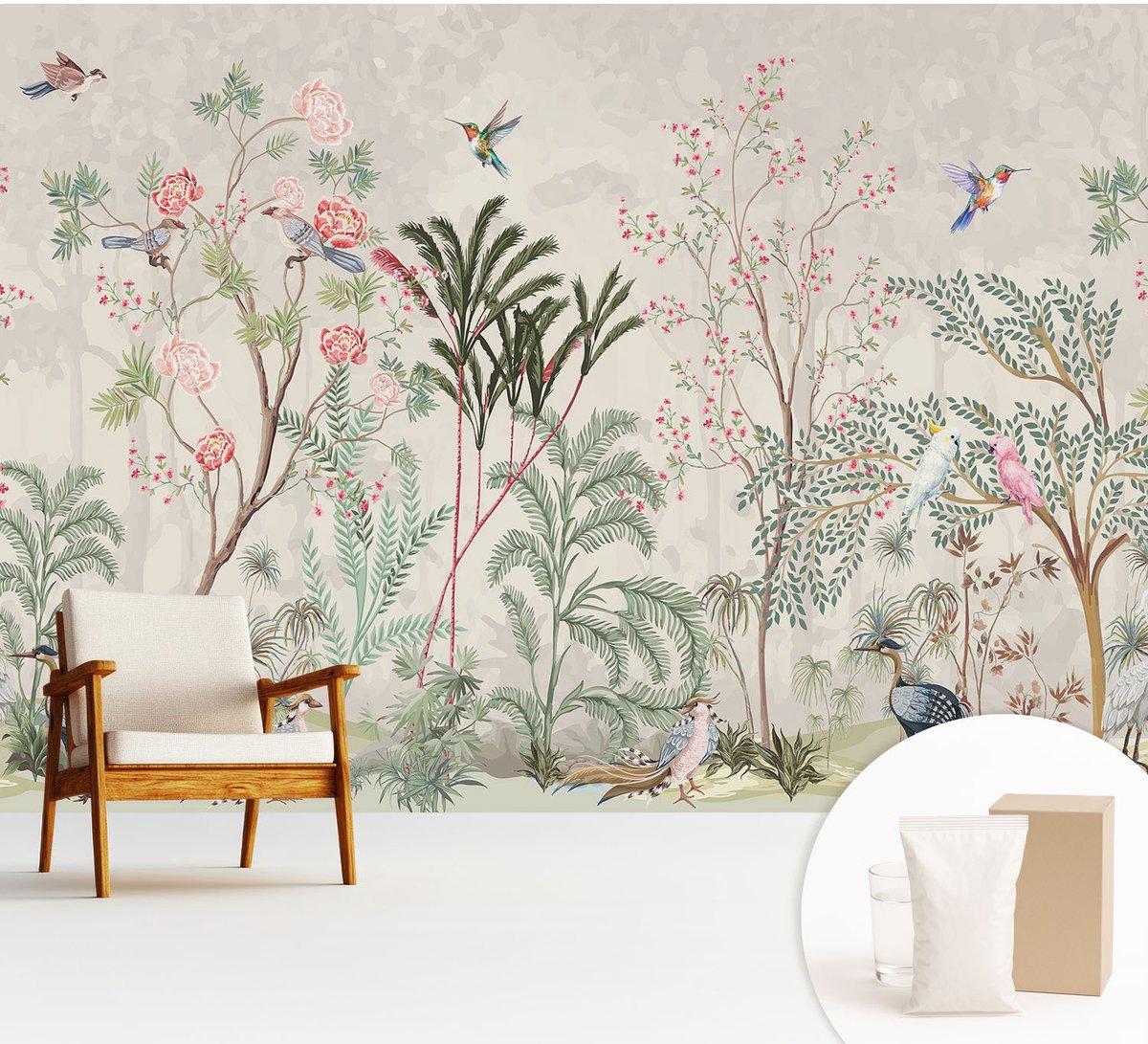 Wallfluent Fotobehang - Groente Vliesbehang - 312x219 cm - Tropische Oase Fotobehang Vlies - Woonkamer behang Landschappen - Muurschildering - Woonkamer behang