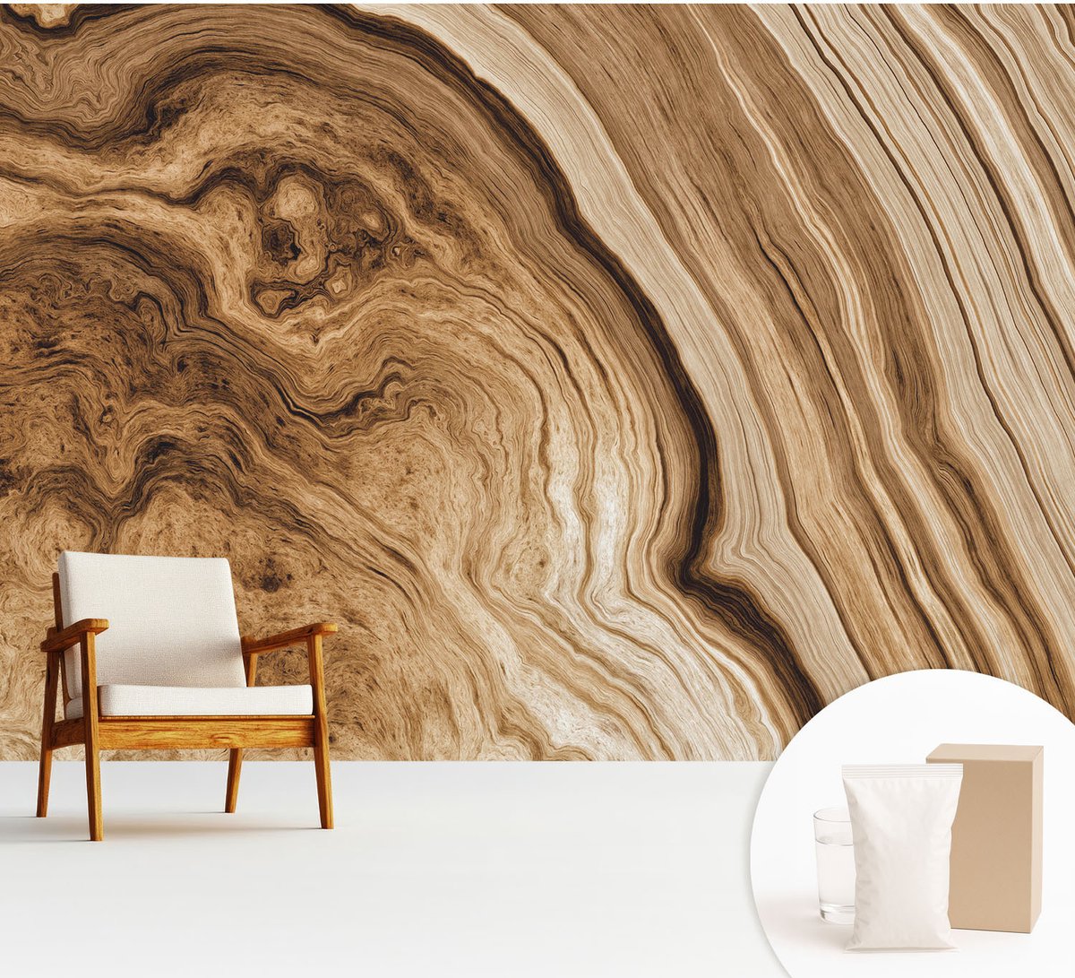 Wallfluent Fotobehang - Bruin Vliesbehang - 312x219 cm - Houten Ringen Muurschildering - Slaapkamer behang Texturen - Fotobehang Vlies - Slaapkamer behang