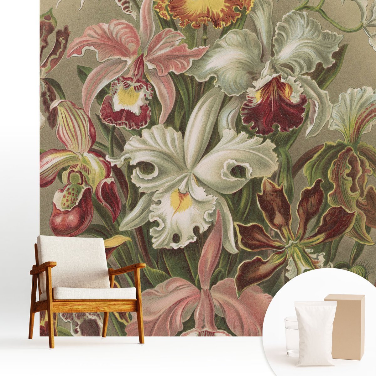 Wallfluent Fotobehang - Groente Vliesbehang - 250x250 cm - Bloemige Elegantie Muurschildering - Slaapkamer behang Bloemen En Planten - Fotobehang Vlies - Slaapkamer behang