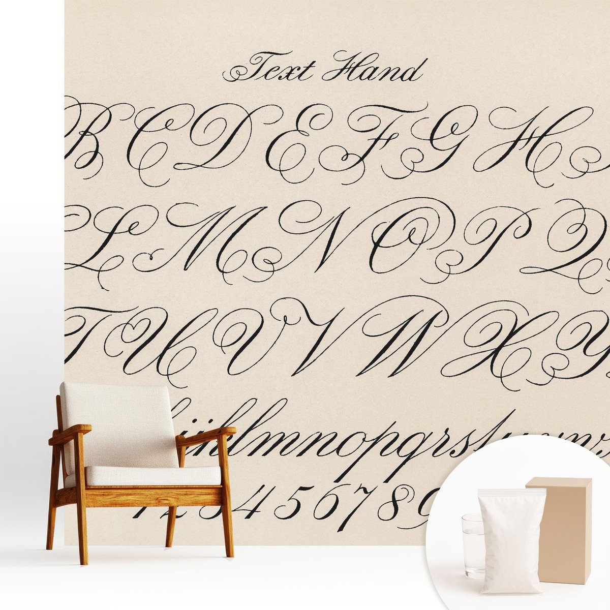 Wallfluent Fotobehang - Zwart Vliesbehang - 250x250 cm - Kalligrafisch Schrift Fotobehang Vlies - Hal behang Teksten - Muurschildering - Woonkamer behang