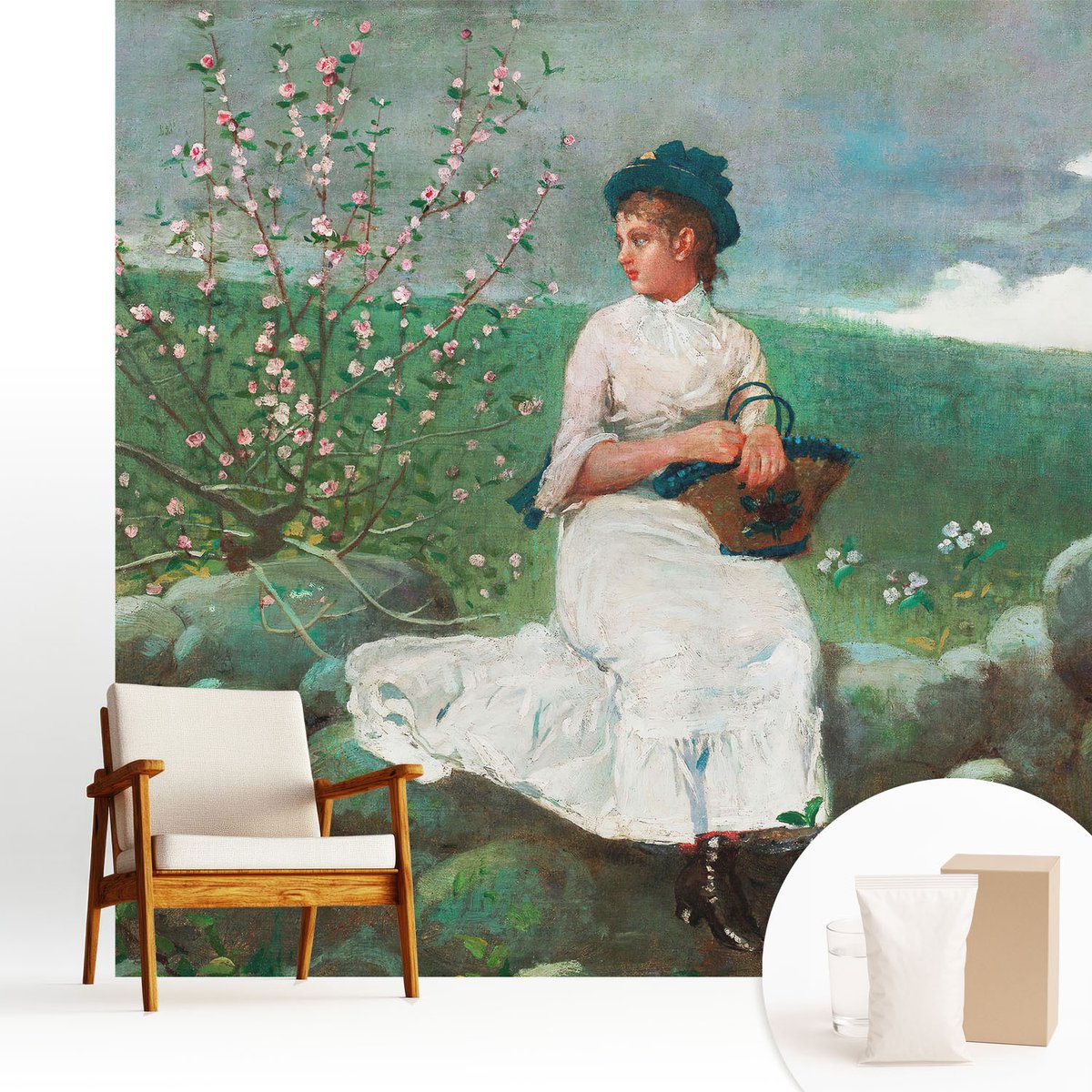 Wallfluent Fotobehang - Groente Vliesbehang - 250x250 cm - Bloemrijke Vrede Fotobehang Vlies - Woonkamer behang Mensen - Muurschildering - Woonkamer behang