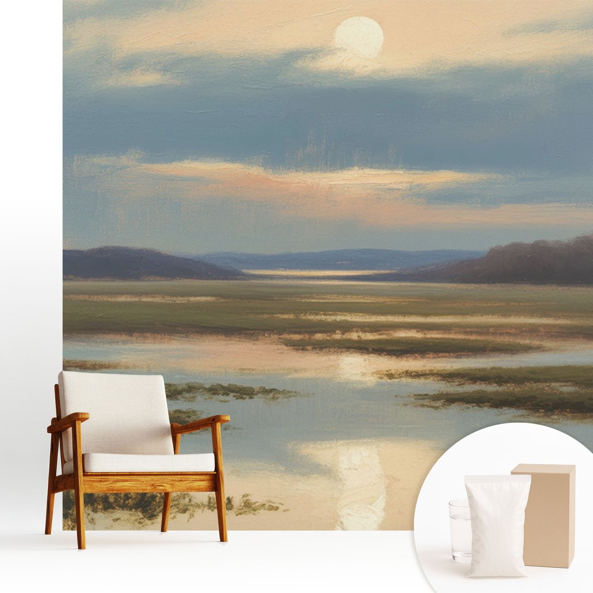 Wallfluent Fotobehang - Blauw Vliesbehang - 250x250 cm - Atmosferisch Landschap Fotobehang Vlies - Hal behang Landschappen - Muurschildering - Woonkamer behang