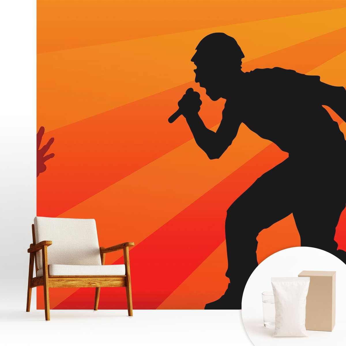 Wallfluent Fotobehang - Oranje Vliesbehang - 250x250 cm - Ritmische Scène Muurschildering - Slaapkamer behang Mensen - Fotobehang Vlies - Slaapkamer behang
