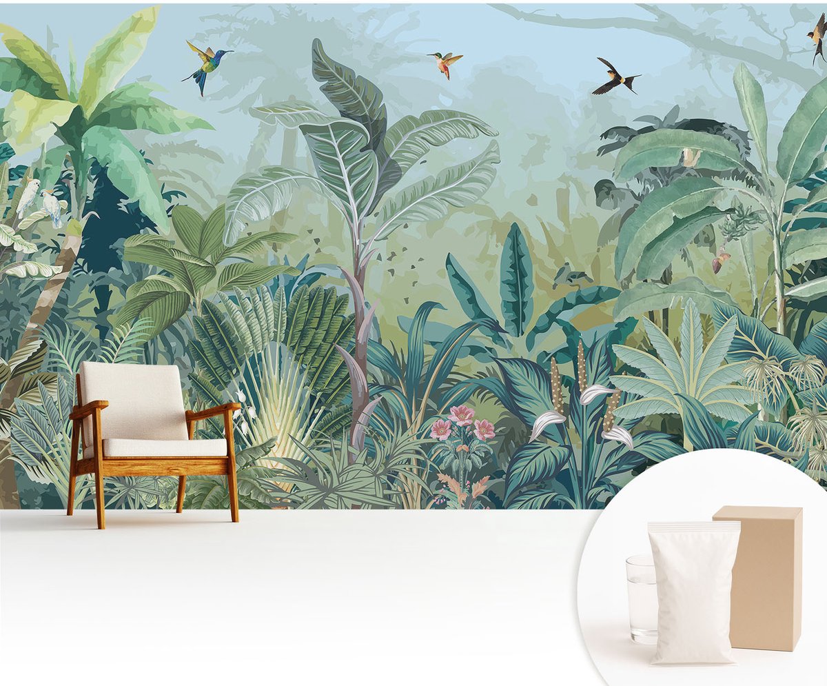 Wallfluent Fotobehang - Groente Vliesbehang - 416x254 cm - Tropische Natuur Muurschildering - Gang behang Bloemen En Planten - Fotobehang Vlies - Slaapkamer behang