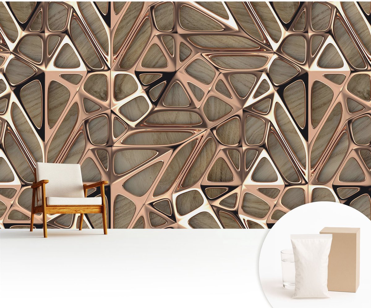 Wallfluent Fotobehang - Bruin Vliesbehang - 416x254 cm - Geometrisch Patroon Muurschildering - Gang behang Abstractie - Fotobehang Vlies - Gang behang