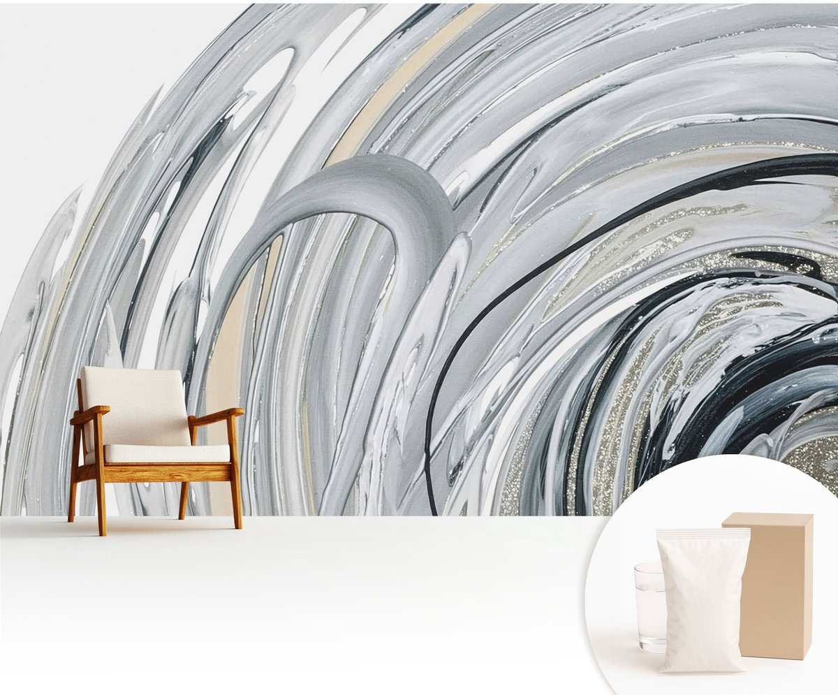 Wallfluent Fotobehang - Grijs Vliesbehang - 416x254 cm - Abstract Marmer Fotobehang Vlies - Woonkamer behang Abstractie - Muurschildering - Woonkamer behang