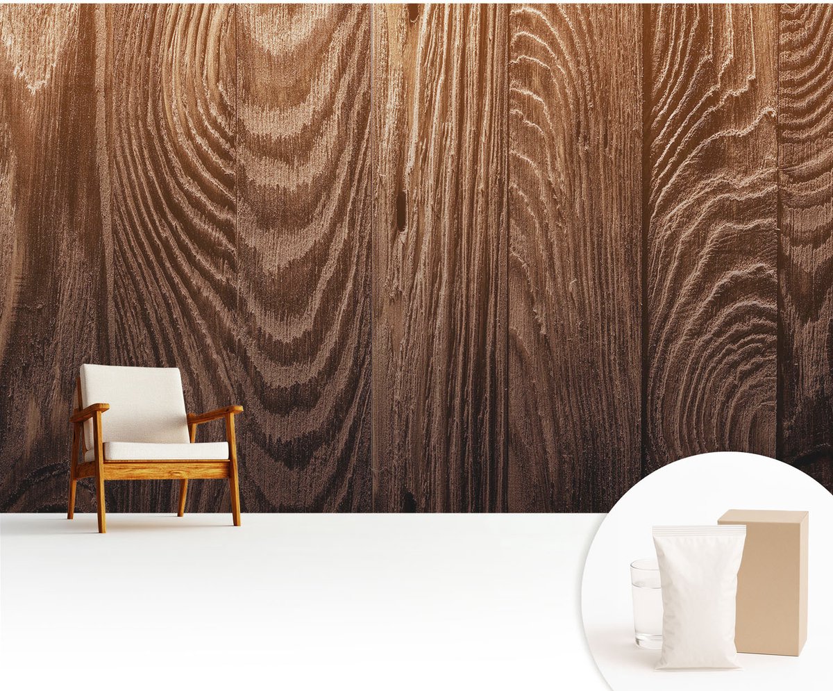 Wallfluent Fotobehang - Bruin Vliesbehang - 416x254 cm - Houten Ringen Muurschildering - Gang behang Texturen - Fotobehang Vlies - Gang behang
