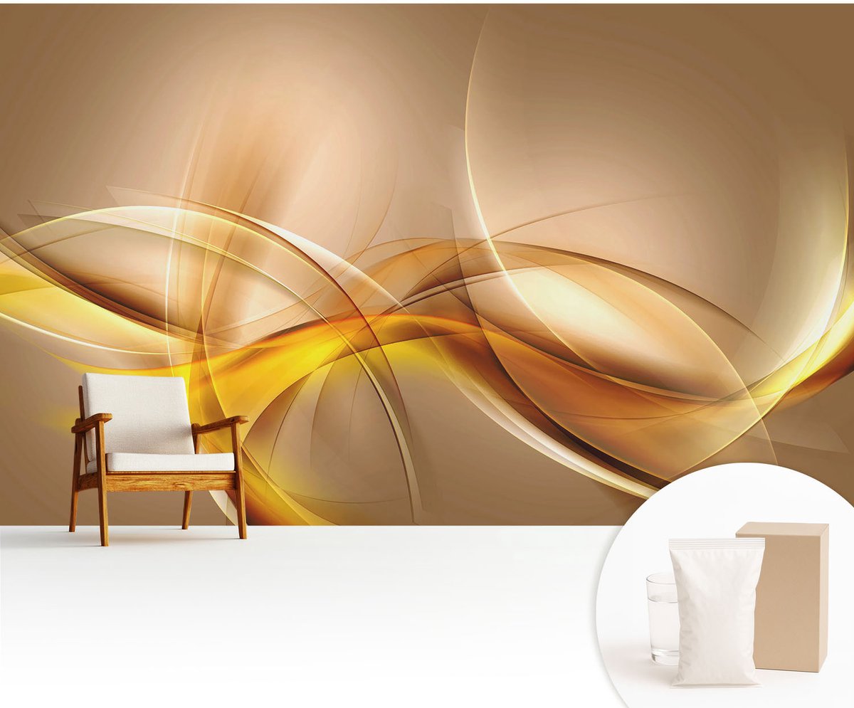 Wallfluent Fotobehang - Beige Vliesbehang - 416x254 cm - Zachte Lijnen Muurschildering - Gang behang Abstractie - Fotobehang Vlies - Slaapkamer behang