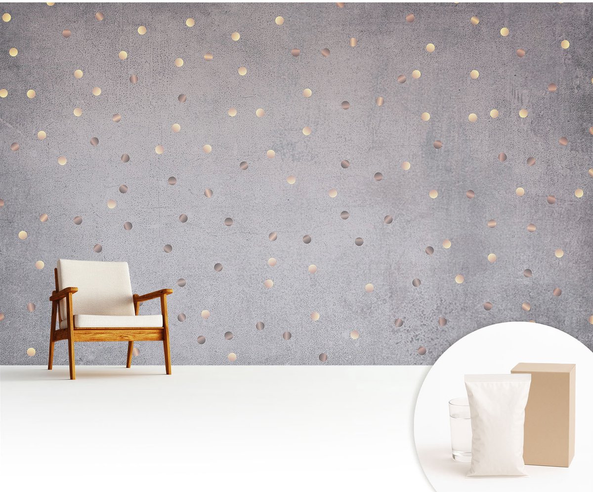 Wallfluent Fotobehang - Grijs Vliesbehang - 416x254 cm - Symmetrische Stippen Muurschildering - Slaapkamer behang Texturen - Fotobehang Vlies - Gang behang
