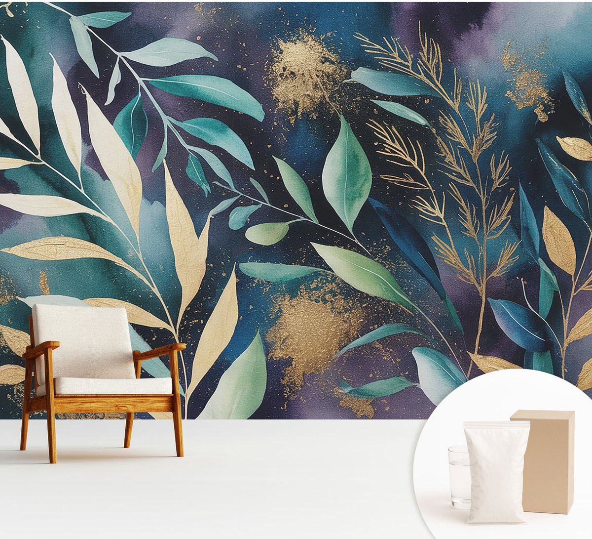 Wallfluent Fotobehang - Marine Vliesbehang - 312x219 cm - Botanische Bladeren Fotobehang Vlies - Hal behang Bloemen En Planten - Muurschildering - Woonkamer behang