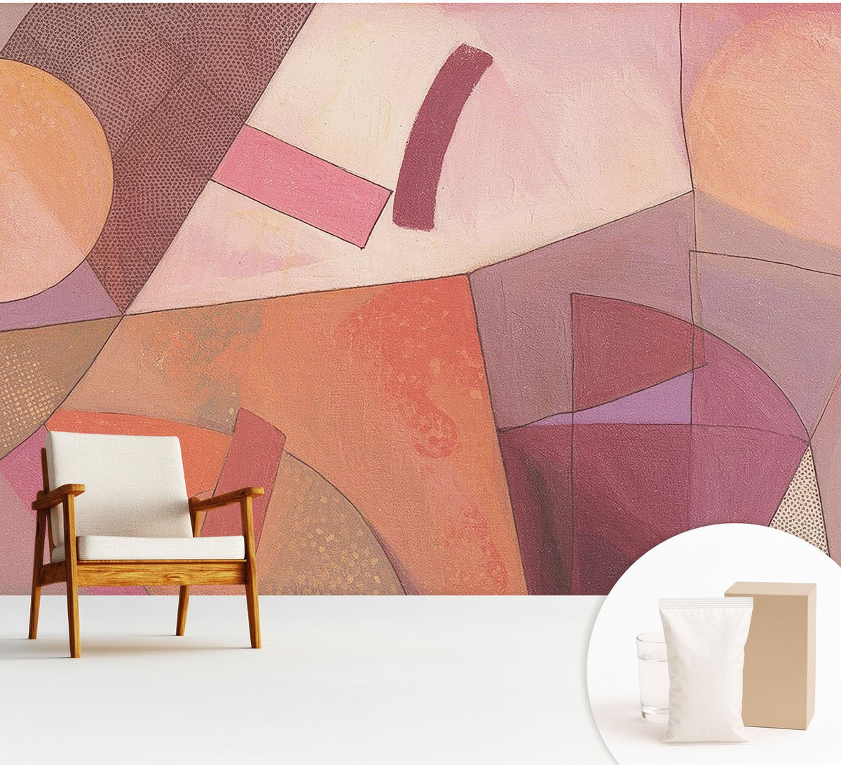 Wallfluent Fotobehang - Oranje Vliesbehang - 312x219 cm - Kleurrijke Vormen Muurschildering - Gang behang Abstractie - Fotobehang Vlies - Gang behang