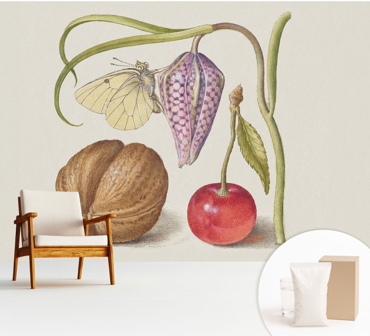 Wallfluent Fotobehang - Romig Vliesbehang - 312x219 cm - Vlinderplant Muurschildering - Slaapkamer behang Bloemen En Planten - Fotobehang Vlies - Gang behang