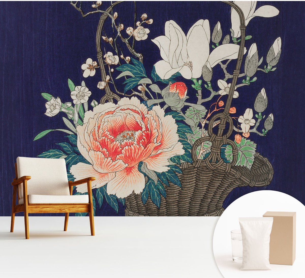 Wallfluent Fotobehang - Marine Vliesbehang - 312x219 cm - Bloemenmand Muurschildering - Gang behang Bloemen En Planten - Fotobehang Vlies - Slaapkamer behang