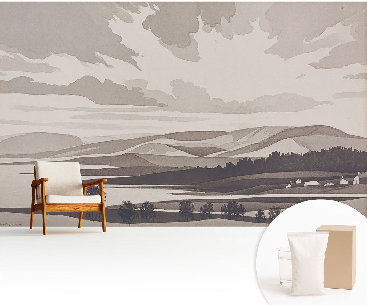 Wallfluent Fotobehang - Grijs Vliesbehang - 416x254 cm - Een Vredig Landschap Fotobehang Vlies - Hal behang Landschappen - Muurschildering - Woonkamer behang