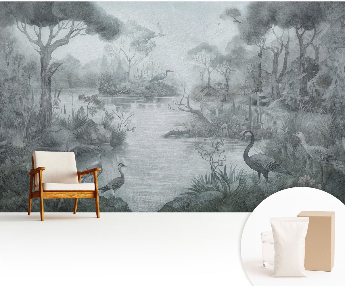 Wallfluent Fotobehang - Grijs Vliesbehang - 416x254 cm - Natuurlandschap Muurschildering - Slaapkamer behang Landschappen - Fotobehang Vlies - Slaapkamer behang