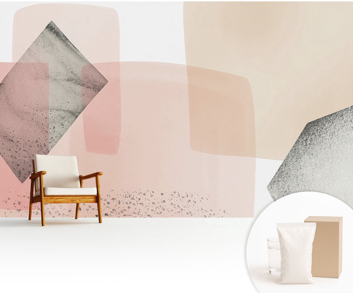 Wallfluent Fotobehang - Beige Vliesbehang - 416x254 cm - Fijne Figuren Fotobehang Vlies - Hal behang Abstractie - Muurschildering - Woonkamer behang