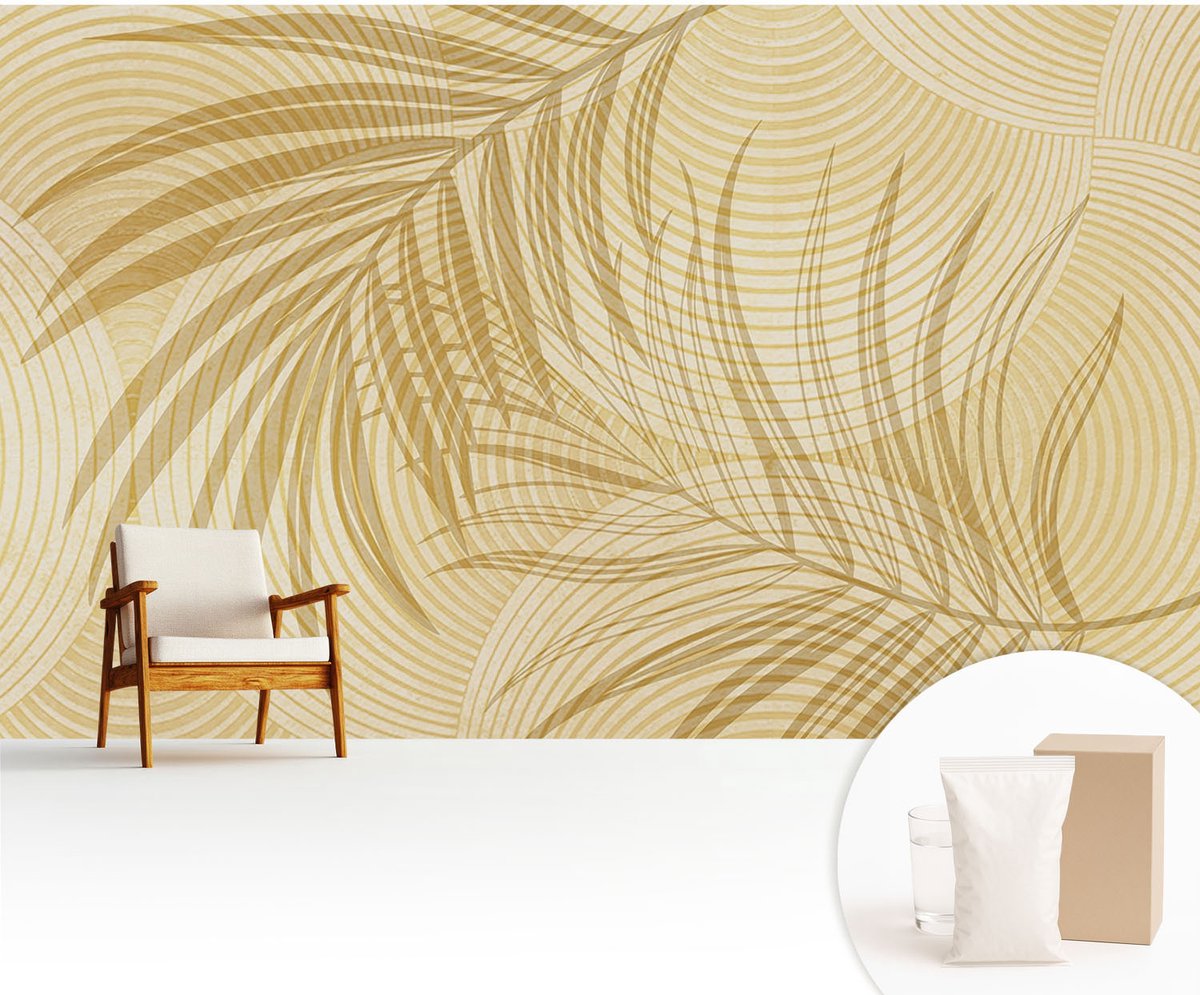 Wallfluent Fotobehang - Beige Vliesbehang - 416x254 cm - Tropische Elegantie Muurschildering - Gang behang Achtergronden En Patronen - Fotobehang Vlies - Slaapkamer behang
