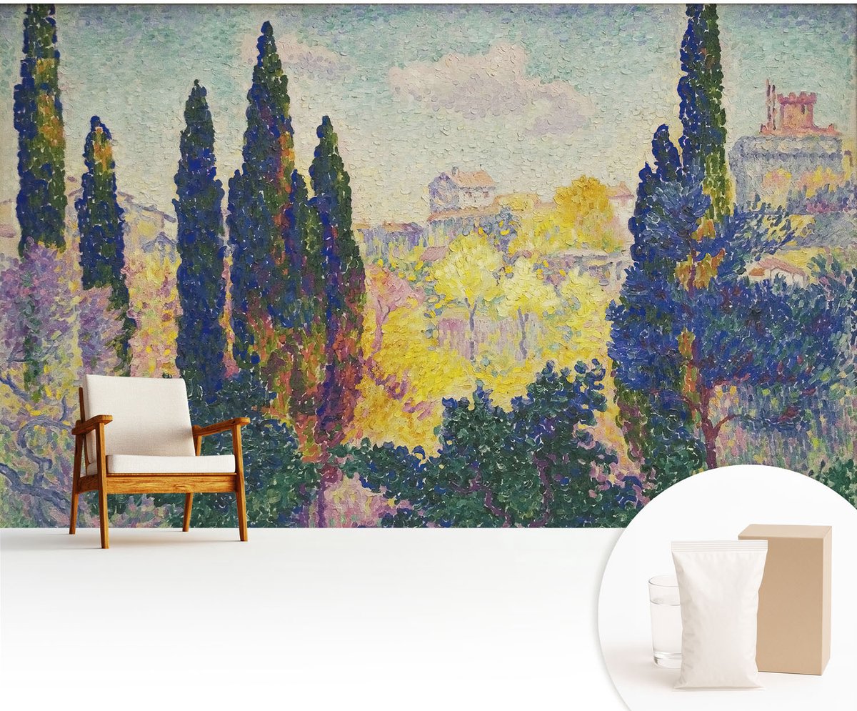 Wallfluent Fotobehang - Groente Vliesbehang - 416x254 cm - Impressionistische Landschappen Fotobehang Vlies - Hal behang Landschappen - Muurschildering - Hal behang