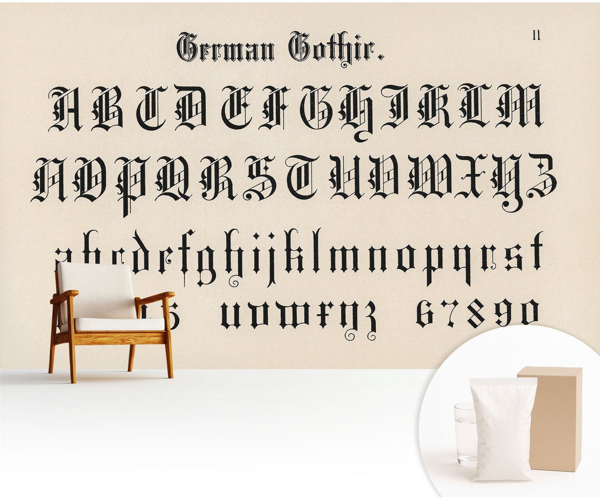 Wallfluent Fotobehang - Zwart Vliesbehang - 416x254 cm - Gotische Letters Fotobehang Vlies - Hal behang Teksten - Muurschildering - Hal behang