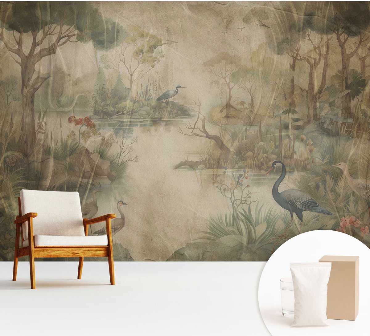 Wallfluent Fotobehang - Beige Vliesbehang - 312x219 cm - Boslandschap Muurschildering - Gang behang Bloemen En Planten - Fotobehang Vlies - Gang behang
