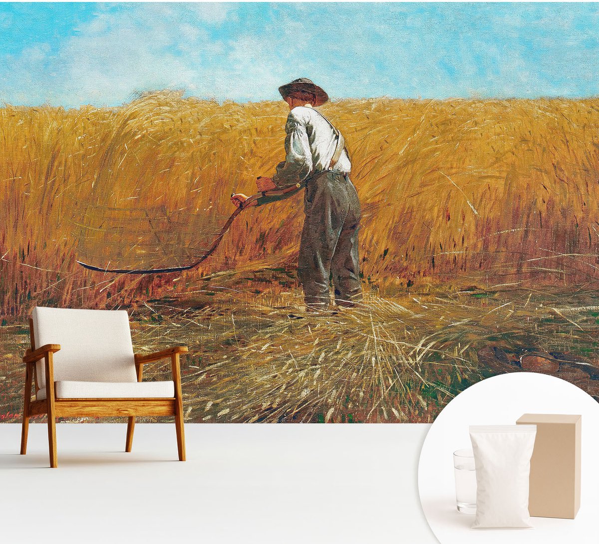 Wallfluent Fotobehang - Geel Vliesbehang - 312x219 cm - Oogst In De Zon Fotobehang Vlies - Woonkamer behang Deel - Muurschildering - Hal behang