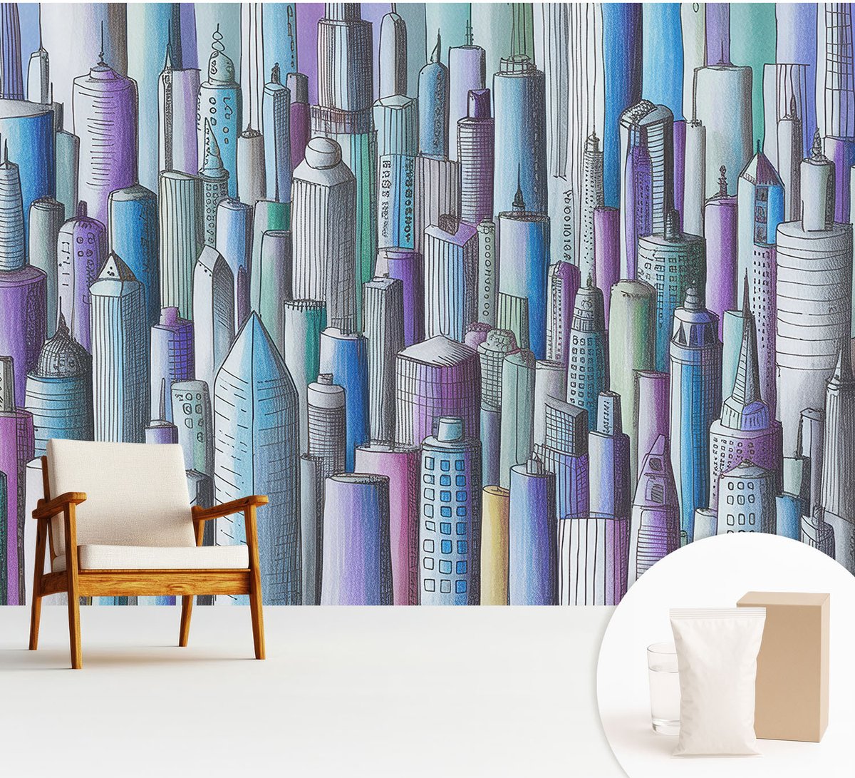 Wallfluent Fotobehang - Zwart Vliesbehang - 312x219 cm - Stadswolkenkrabbers Fotobehang Vlies - Woonkamer behang Architectuur - Muurschildering - Woonkamer behang