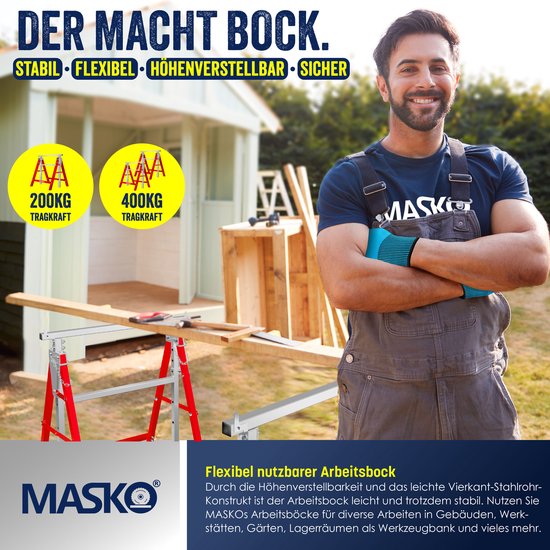 MASKO® Telescopische schraag - Belastbaar tot 200 kg - Verstelbaar 80-130 cm - 8-delig - Zilver/rood — afbeelding 5