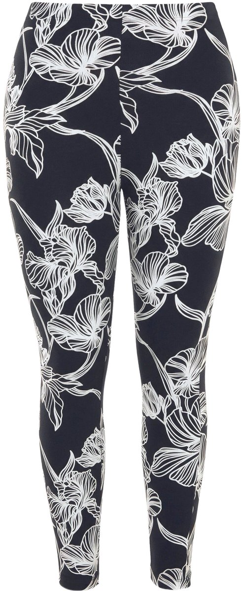 Ulla Popken - Dames - Legging bloemen slim fit elastische tailleband - Zwart - Maat 46+