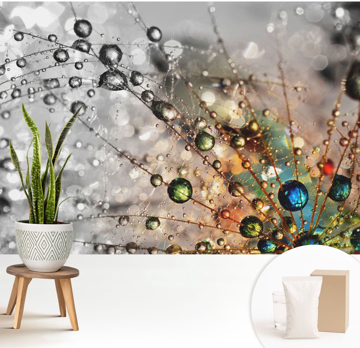 Wallfluent Fotobehang - Wit Vliesbehang - 208x146 cm - Ik Dauw Juwelen Muurschildering - Slaapkamer behang Bloemen En Planten - Fotobehang Vlies - Gang behang