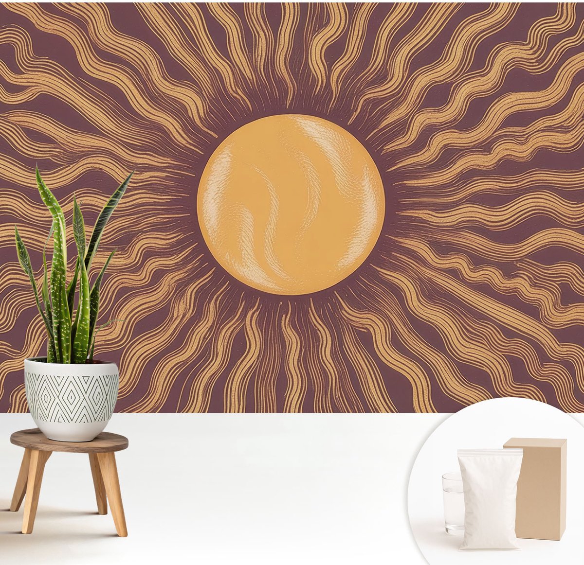 Wallfluent Fotobehang - Bruin Vliesbehang - 208x146 cm - Zonnestralen Muurschildering - Gang behang Deel - Fotobehang Vlies - Slaapkamer behang