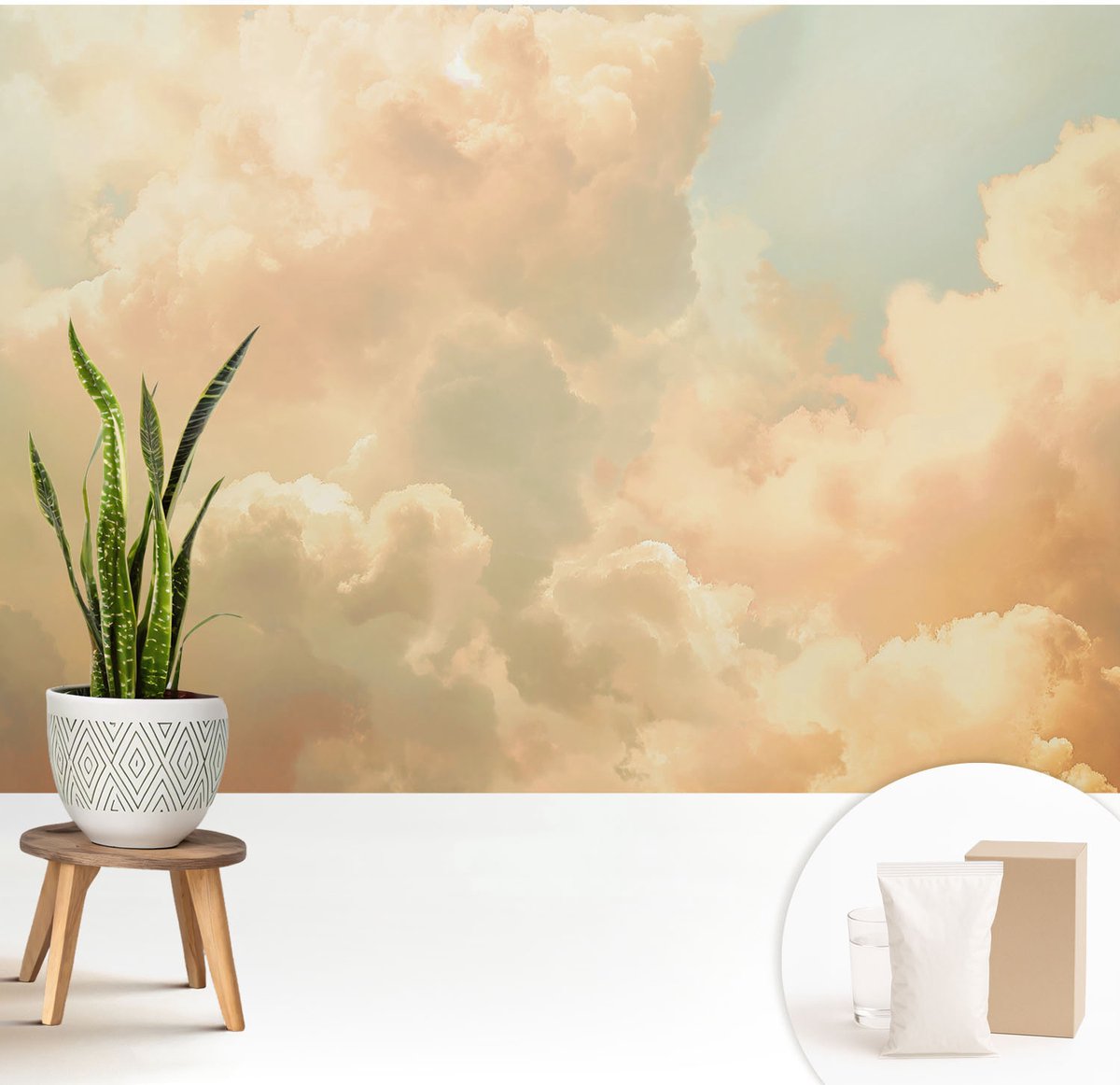 Wallfluent Fotobehang - Wit Vliesbehang - 208x146 cm - Etherische Wolken Muurschildering - Slaapkamer behang Landschappen - Fotobehang Vlies - Gang behang