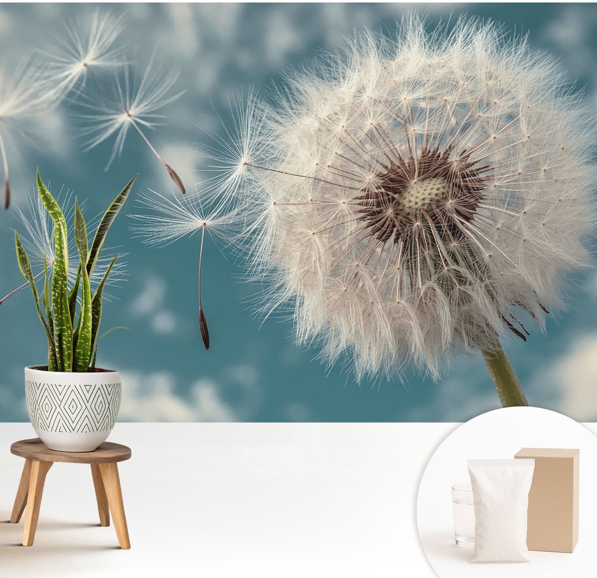 Wallfluent Fotobehang - Wit Vliesbehang - 208x146 cm - Een Vleugje Etherische Schoonheid Fotobehang Vlies - Hal behang Bloemen En Planten - Muurschildering - Hal behang