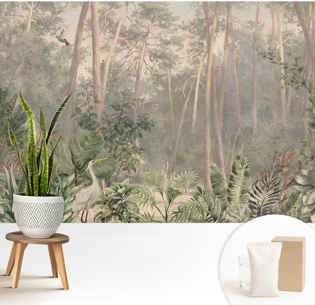 Wallfluent Fotobehang - Grijs Vliesbehang - 208x146 cm - Natuurlijke Harmonie Fotobehang Vlies - Hal behang Bloemen En Planten - Muurschildering - Woonkamer behang