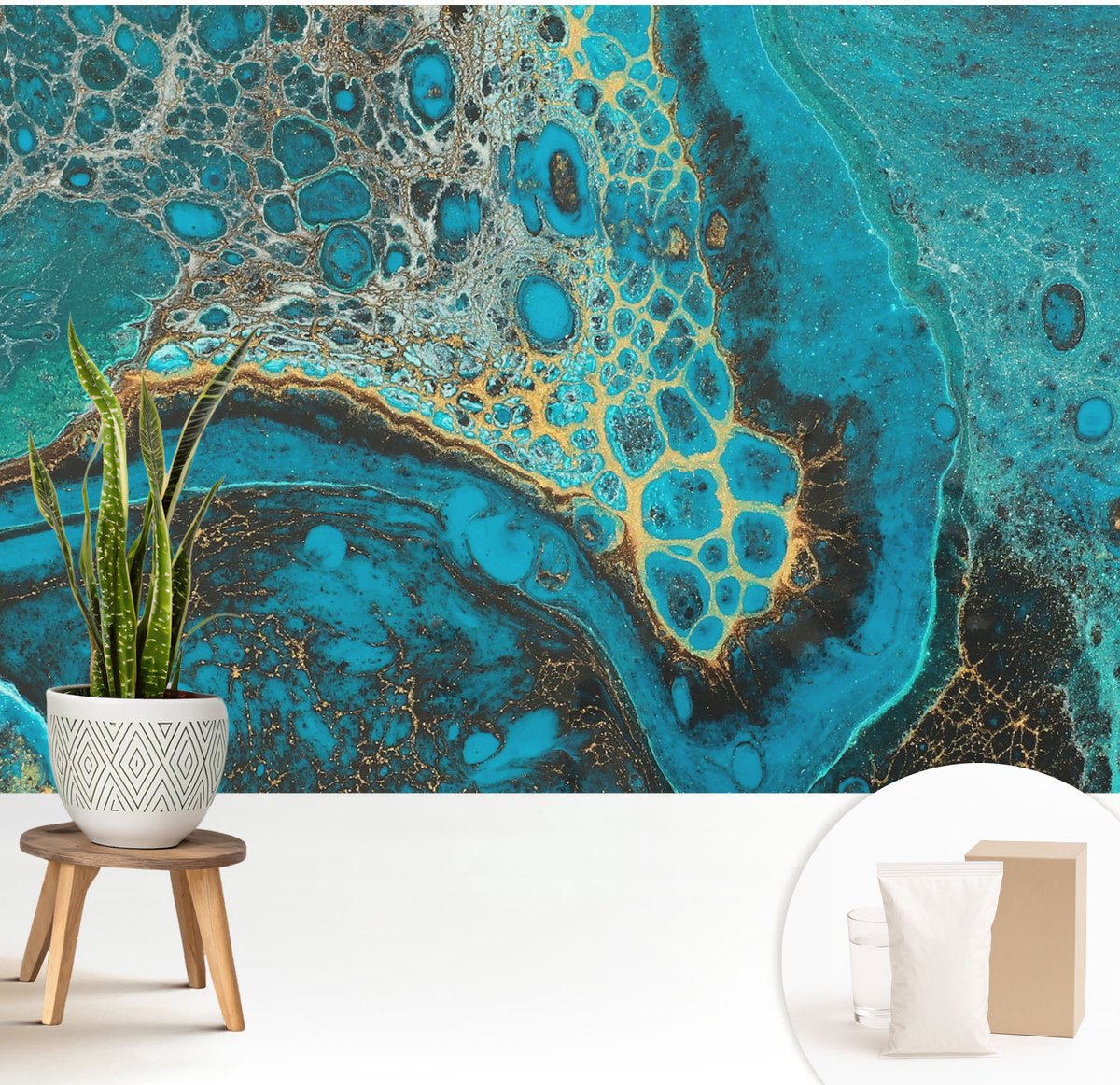 Wallfluent Fotobehang - Blauw Vliesbehang - 208x146 cm - Abstracte Structuur Muurschildering - Slaapkamer behang Abstractie - Fotobehang Vlies - Slaapkamer behang
