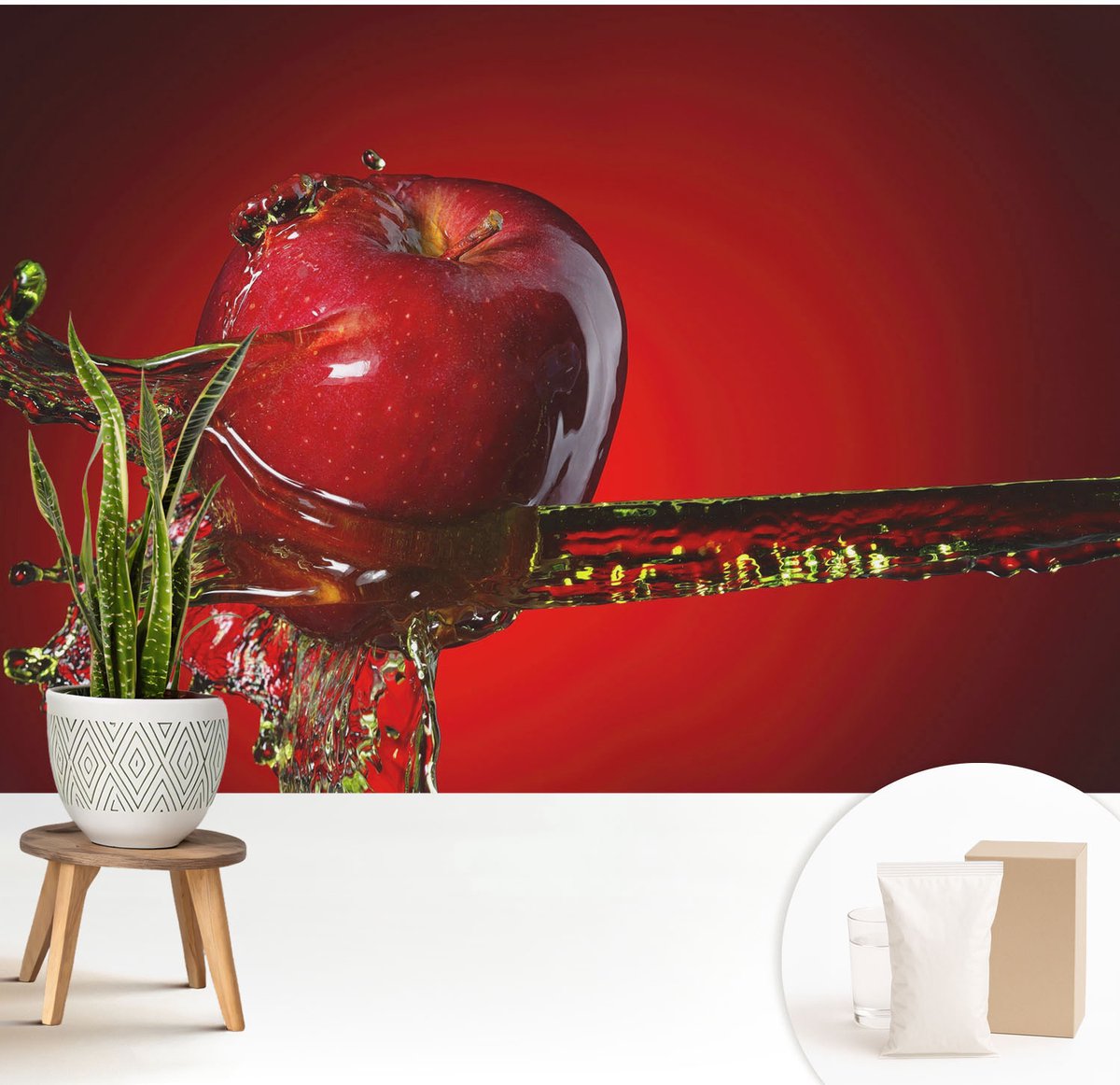 Wallfluent Fotobehang - Rood Vliesbehang - 208x146 cm - Sappige Energie Fotobehang Vlies - Woonkamer behang Voedsel - Muurschildering - Woonkamer behang