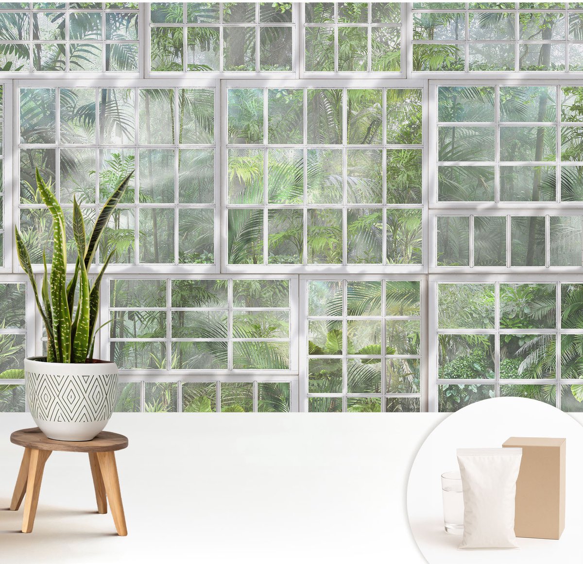 Wallfluent Fotobehang - Groente Vliesbehang - 208x146 cm - Groen Bos Muurschildering - Gang behang Bloemen En Planten - Fotobehang Vlies - Slaapkamer behang