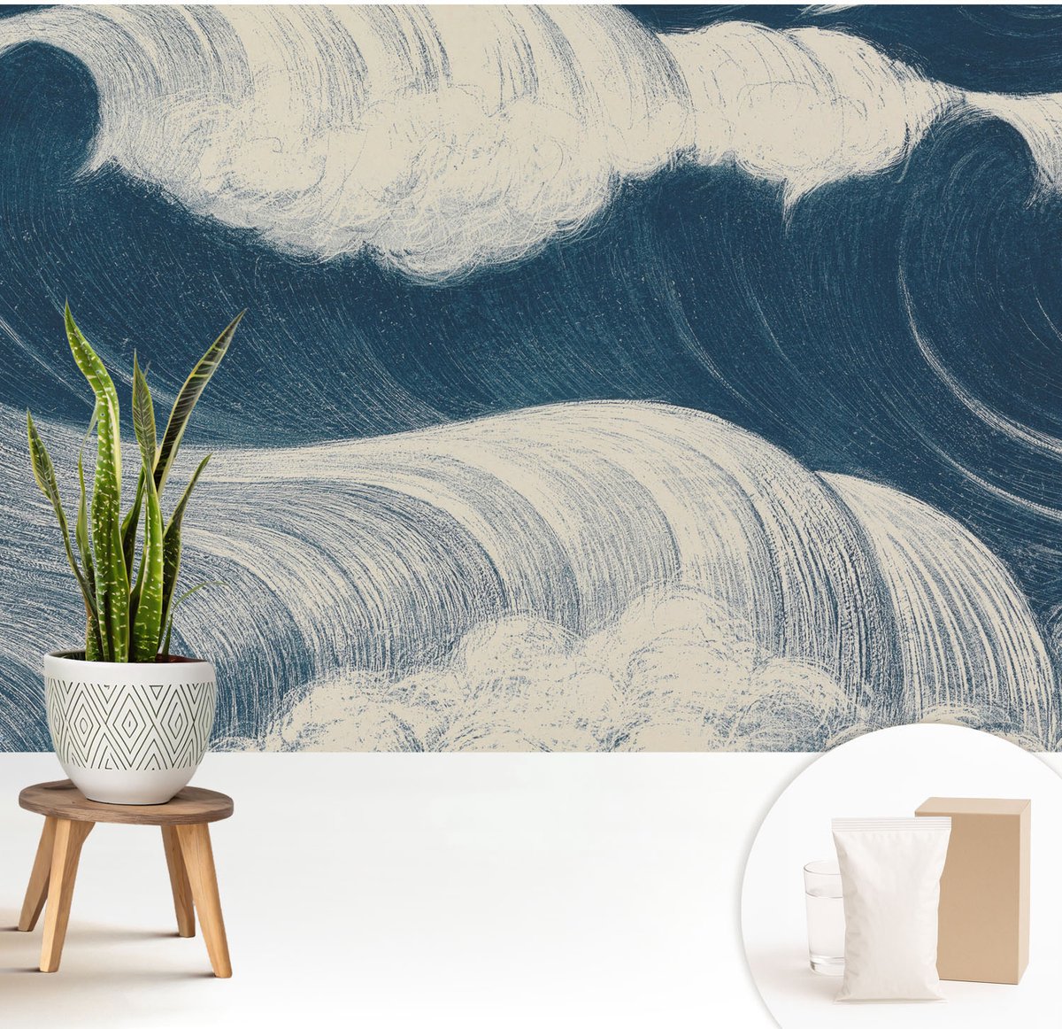 Wallfluent Fotobehang - Marine Vliesbehang - 208x146 cm - Zeegolven Fotobehang Vlies - Hal behang Deel - Muurschildering - Hal behang