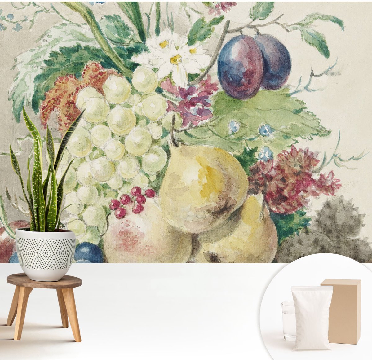 Wallfluent Fotobehang - Geel Vliesbehang - 208x146 cm - Bloemen En Vruchten Fotobehang Vlies - Hal behang Voedsel - Muurschildering - Woonkamer behang