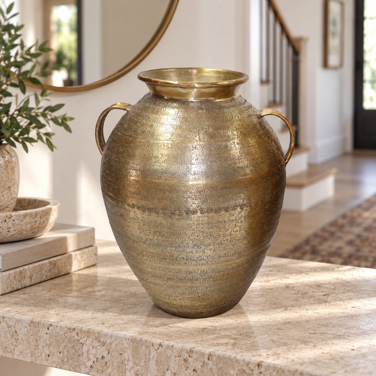 Hoppa! Vaas - met oren en brede hals - Goud - 25 x 27 x 35 cm (B x D x H)