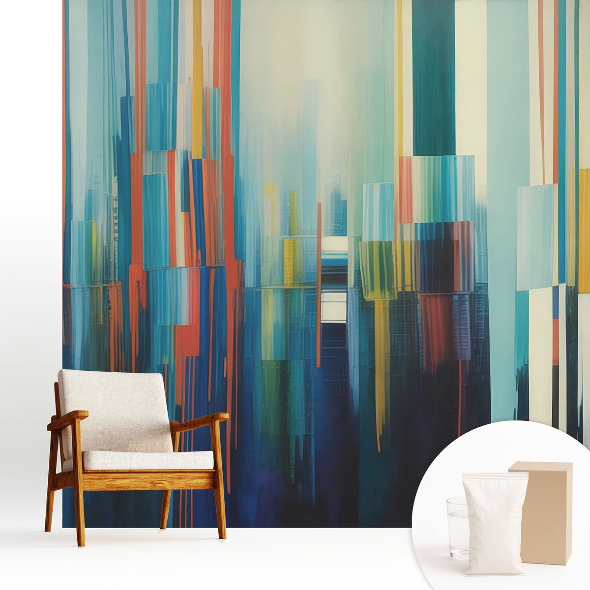 Wallfluent Fotobehang - Blauw Vliesbehang - 250x250 cm - Abstracte Strepen Fotobehang Vlies - Hal behang Abstractie - Muurschildering - Woonkamer behang