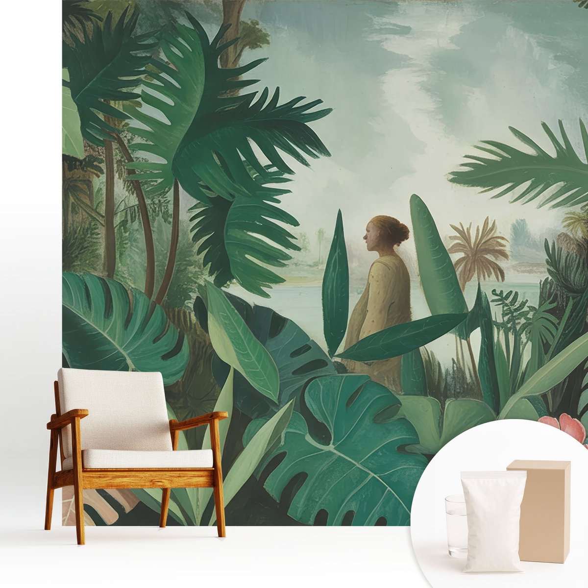 Wallfluent Fotobehang - Groente Vliesbehang - 250x250 cm - Exotische Jungle Fotobehang Vlies - Hal behang Bloemen En Planten - Muurschildering - Hal behang