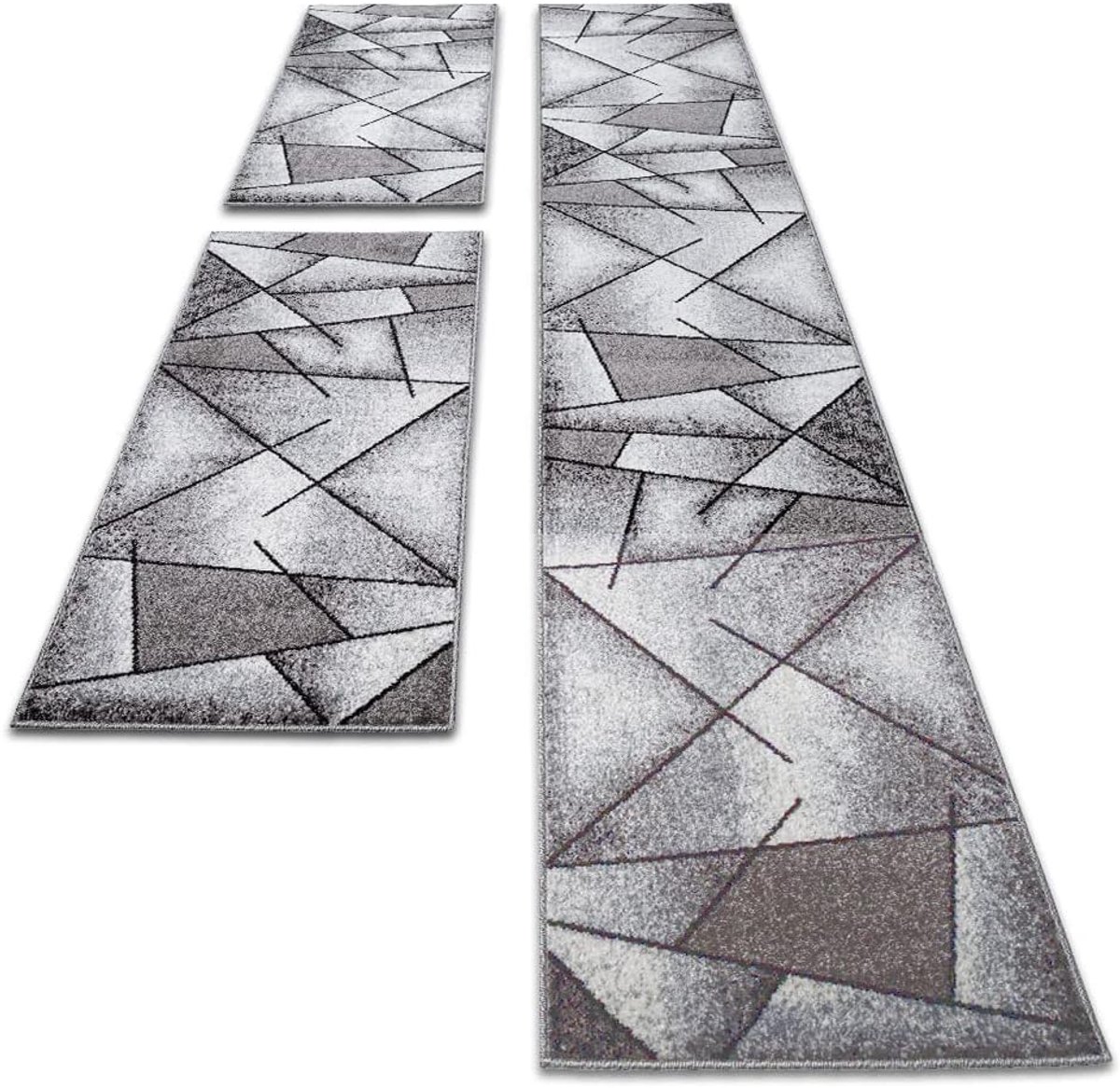 Geweven tapijtset voor slaapkamer, 3-delig, grijs, modern geometrisch design