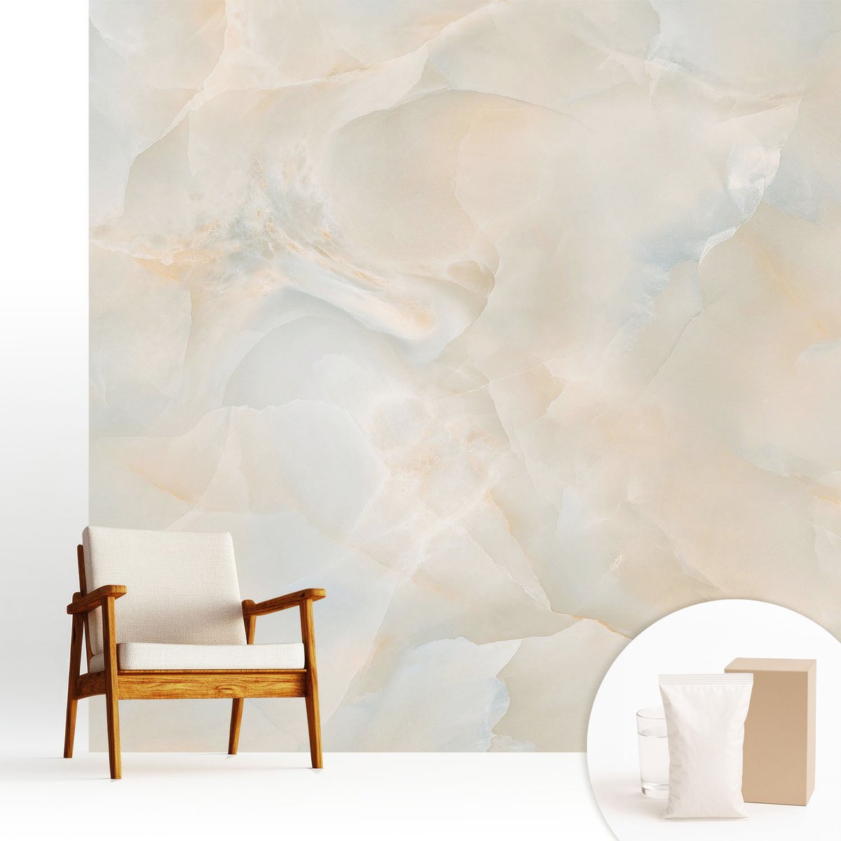 Wallfluent Fotobehang - Wit Vliesbehang - 250x250 cm - Subtiele Abstractie Muurschildering - Slaapkamer behang Texturen - Fotobehang Vlies - Gang behang