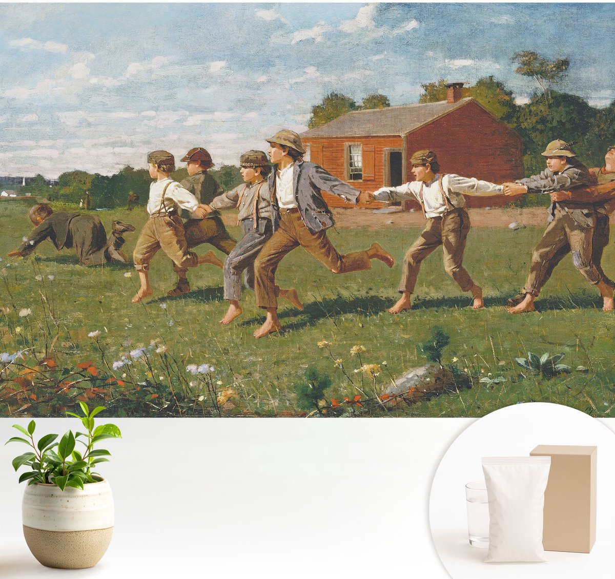 Wallfluent Fotobehang - Bruin Vliesbehang - 104x70 cm - Vrolijk Plezier Fotobehang Vlies - Hal behang Mensen - Muurschildering - Hal behang