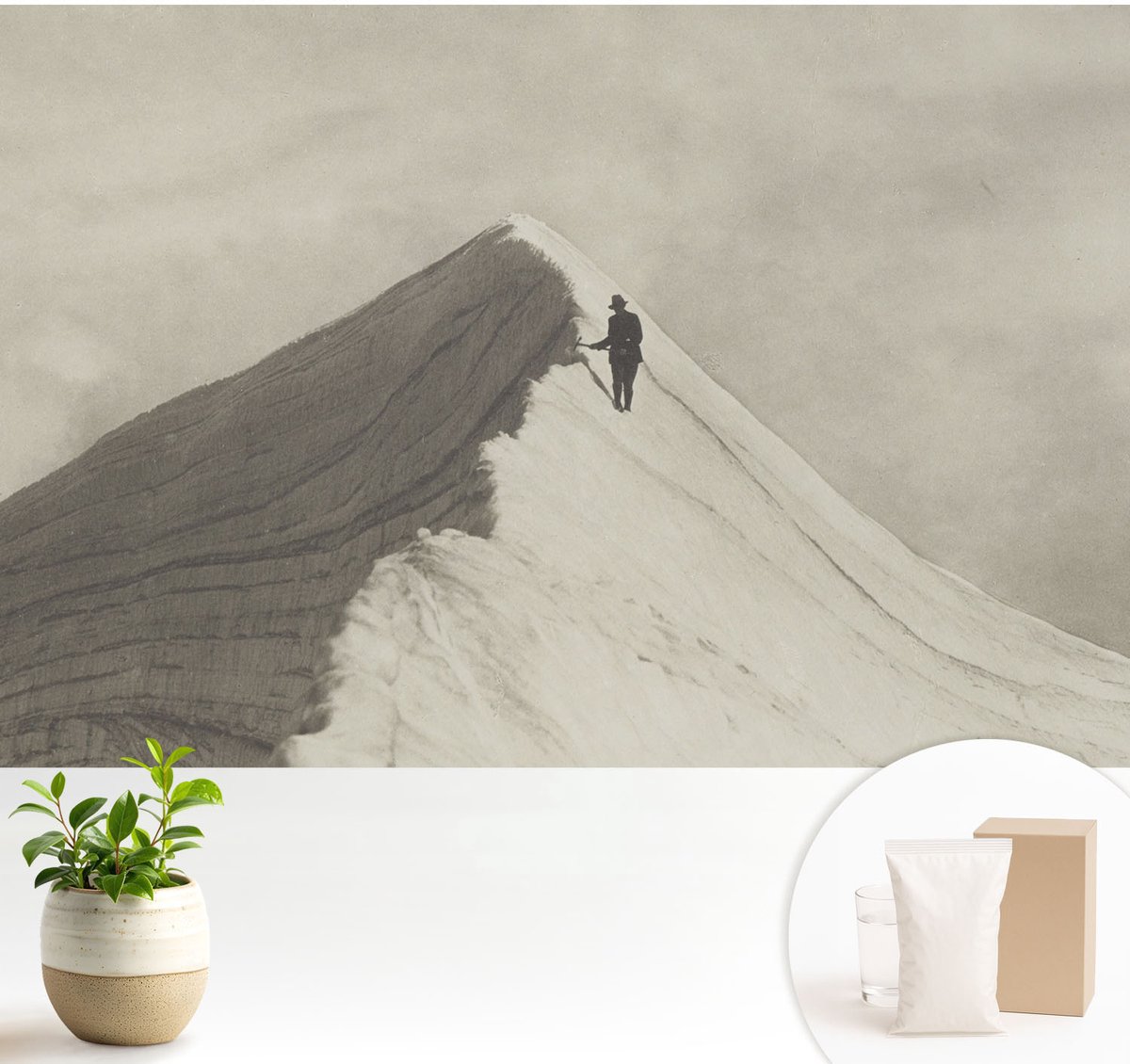 Wallfluent Fotobehang - Grijs Vliesbehang - 104x70 cm - Eenzame Klimmer Muurschildering - Slaapkamer behang Landschappen - Fotobehang Vlies - Slaapkamer behang