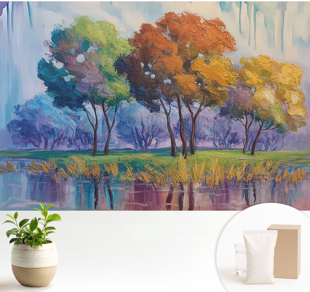 Wallfluent Fotobehang - Groente Vliesbehang - 104x70 cm - Boomabstractie Muurschildering - Gang behang Landschappen - Fotobehang Vlies - Gang behang