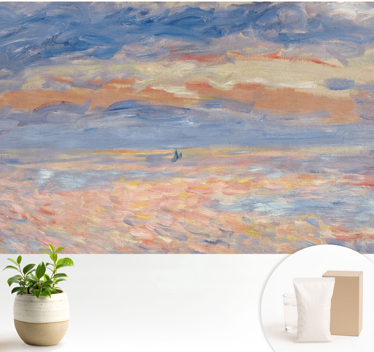 Wallfluent Fotobehang - Blauw Vliesbehang - 104x70 cm - Zeegezicht Muurschildering - Slaapkamer behang Landschappen - Fotobehang Vlies - Slaapkamer behang